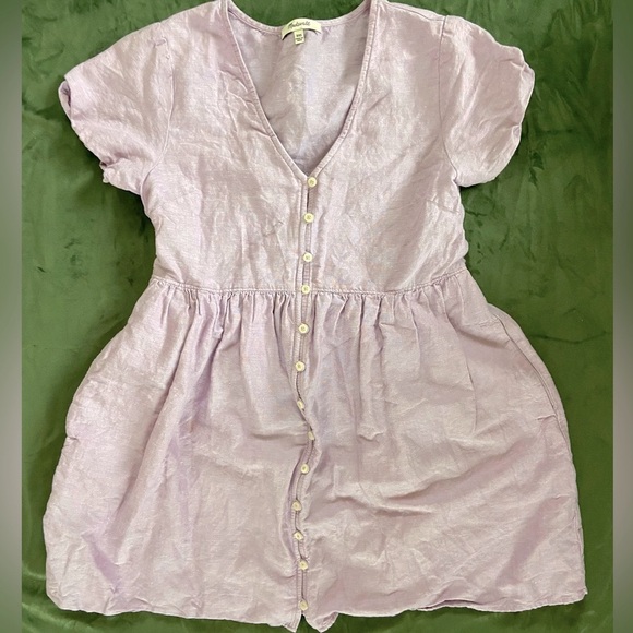 Madewell Linen Lavender Dress – Button Front, Shirt Dress, Girly Style - Picture 1 of 3